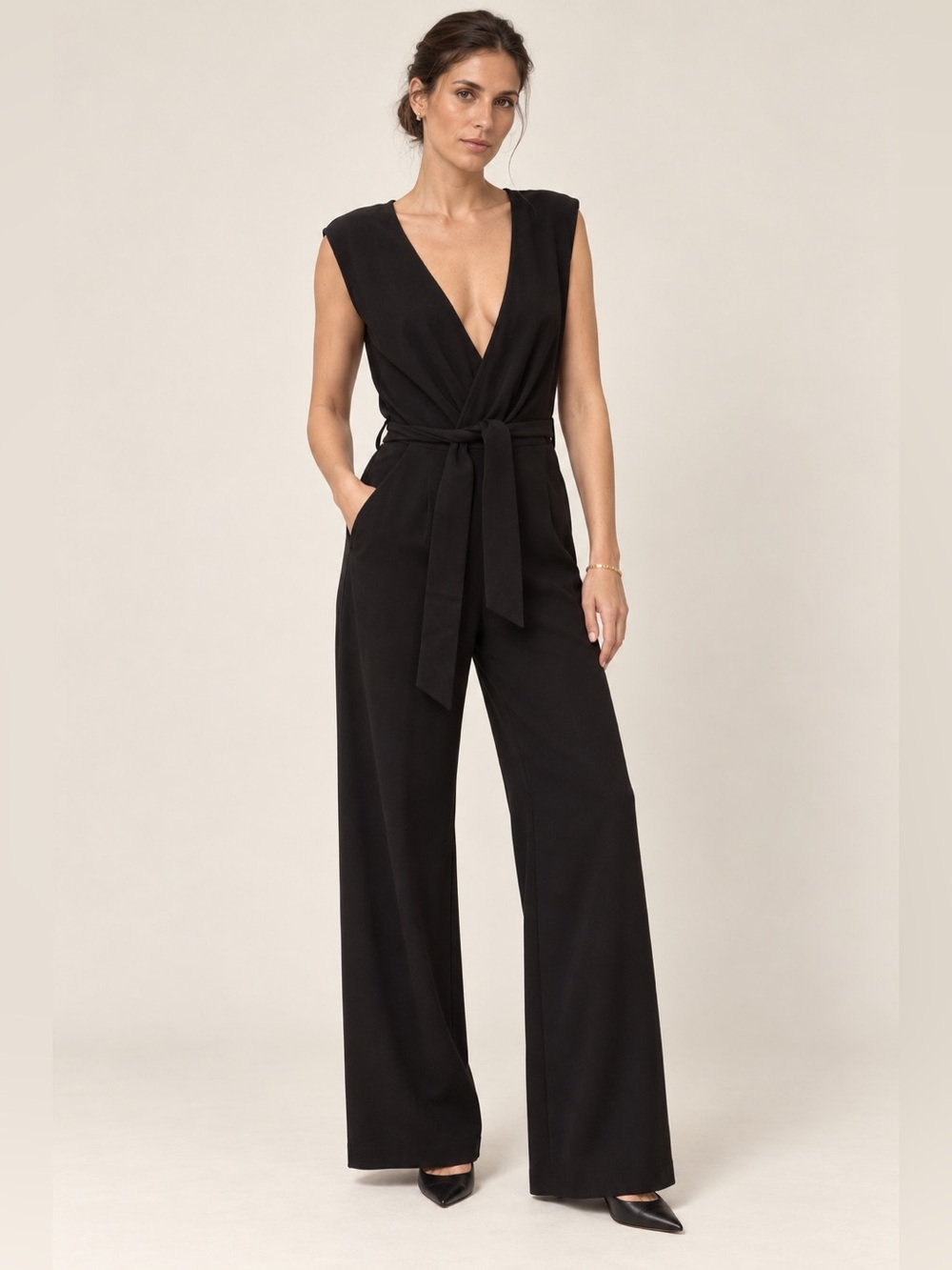 IRO Crew Black Wide Leg Wrap Jumpsuit Belted FR 36 LC